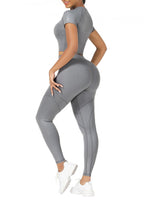 Crew Neck Crop Top High Waist Leggings - Sleek_plug